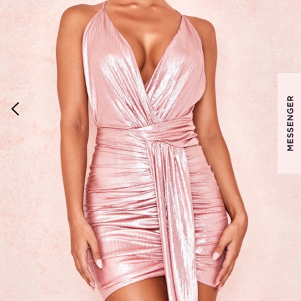 CIARA METALLIC PINK WRAP CAMI MINI DRESS